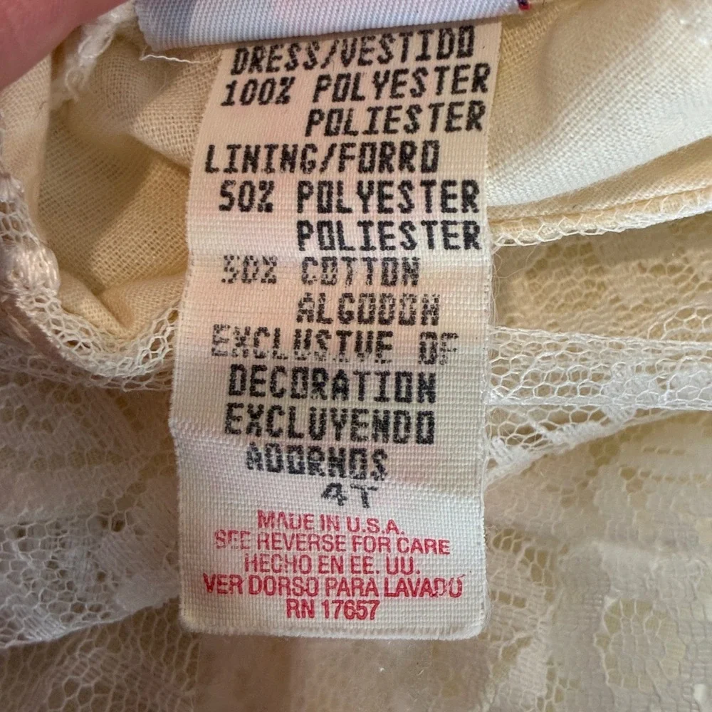 Vintage Little Precious Girls Cream‎ Lace Tiered Dress Size 4T